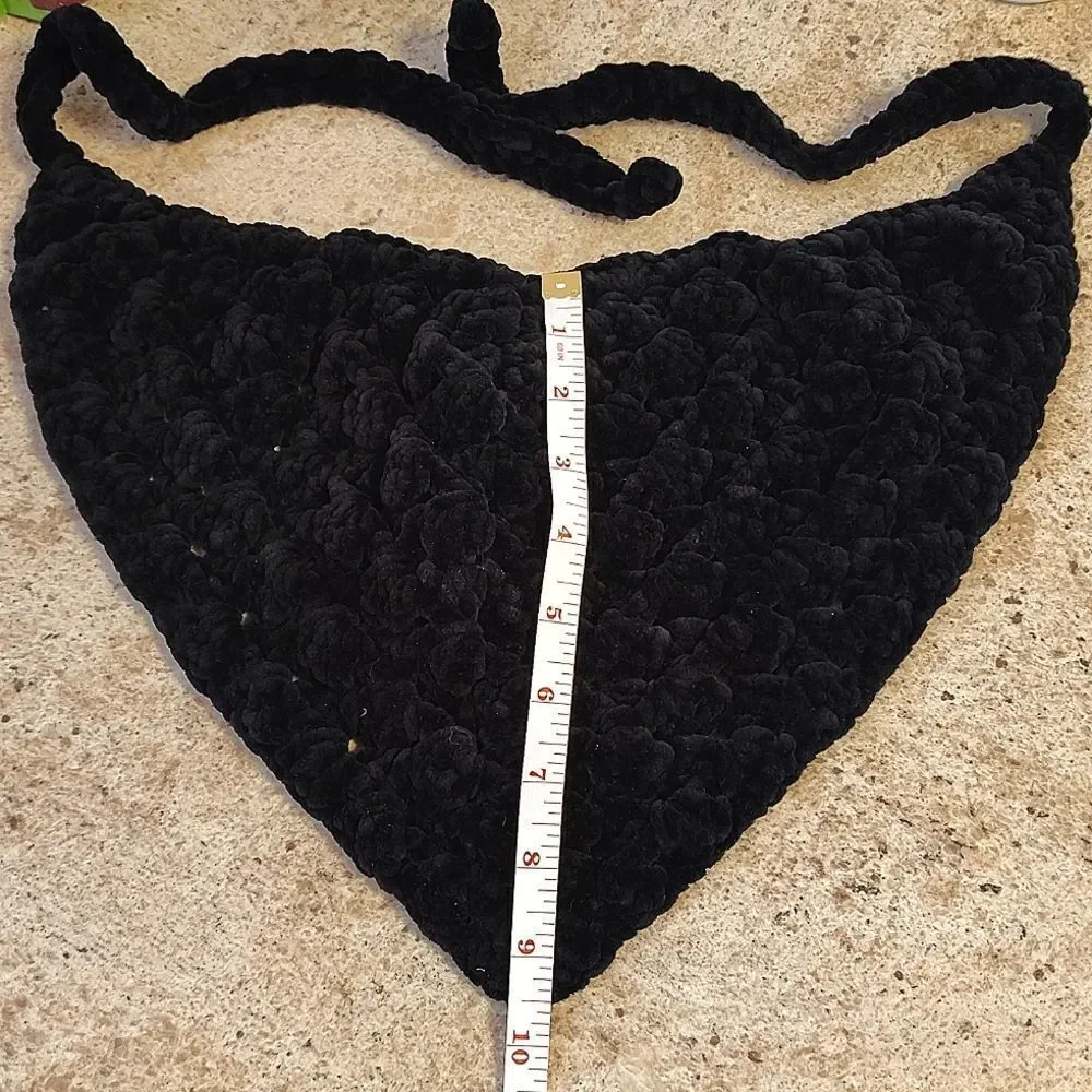 Handmade Black Chunky Wide‎ Yarn Crochet Head Scarf Bonnet NEW